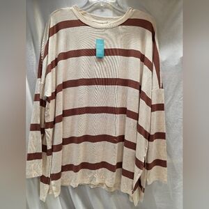 Striped Beige and Brown Long Sleeve Top